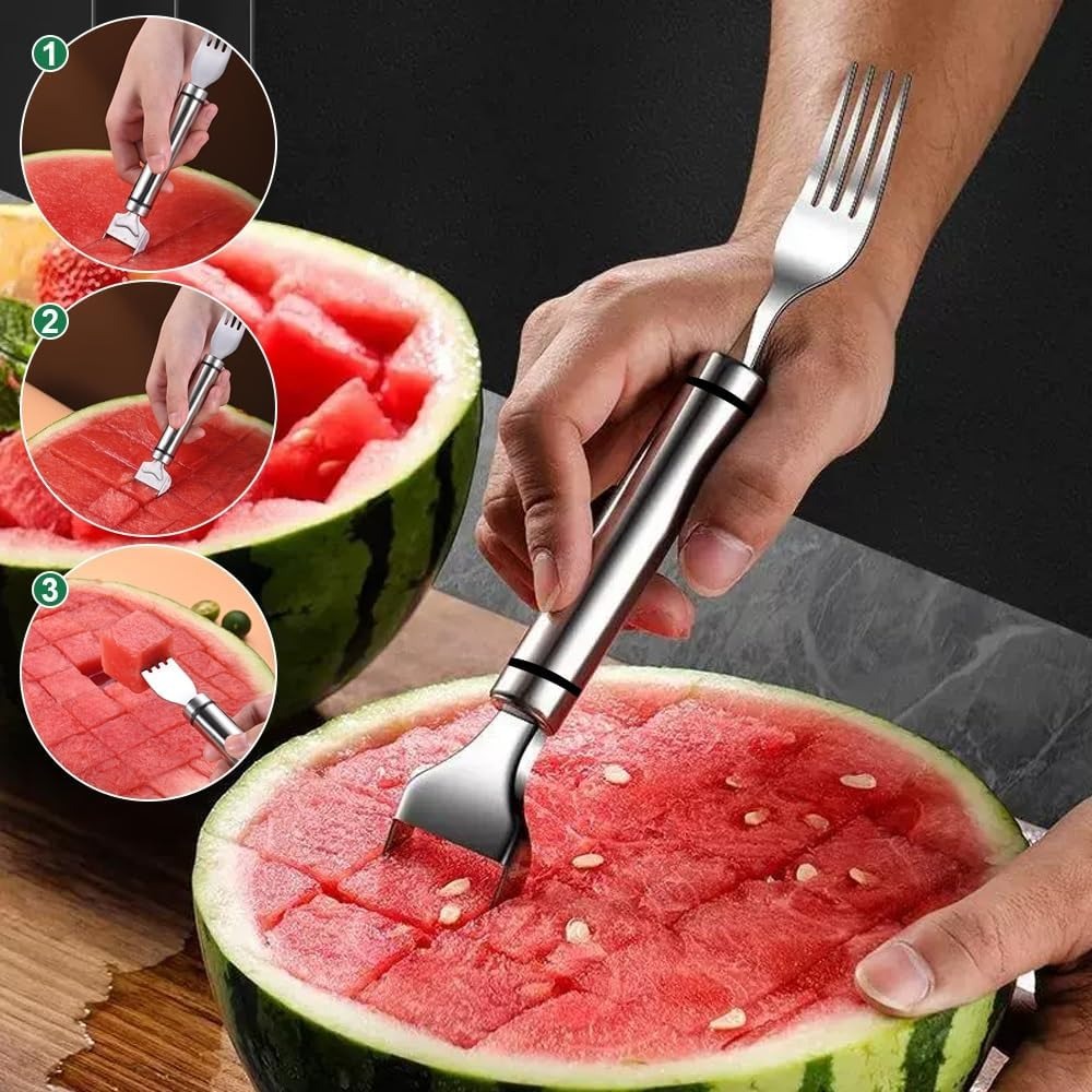 Kitchen Gadgets Home Party - Coupe-fruits 2-en-1 en acier inoxydable, fourchette